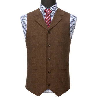 Wool Tweed Men's Suits Vest for Groomsmen Wedding Lapel Casual Slim Business Vests Sleeveless Waistcoat Male Gilet Homme Vests 4