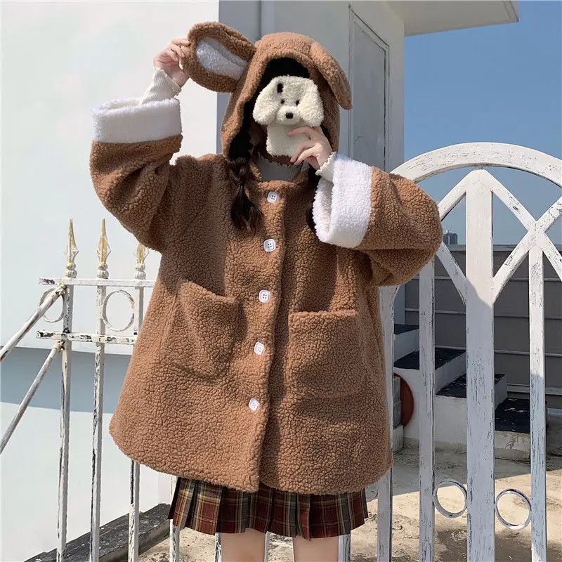 2024 Harajuku Kawaii Bear Ear Hoodie Sweatshirt Women Funny White Black Winter Girl Hoodie Oversized Cute Japan Harajuku Clothes