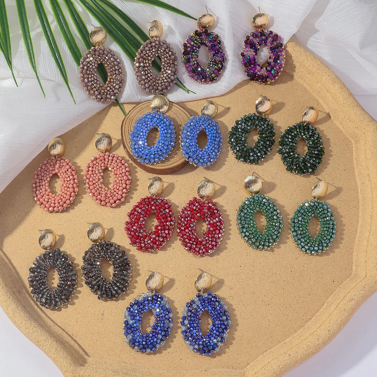 Bohemian Vintage Oval Crystal Beaded Drop Earrings, Statement Gift