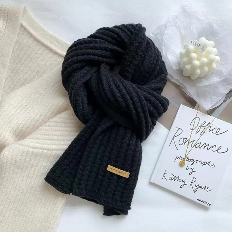 72XE – écharpe cou en tricot pour hommes femmes, chaleur confortable, ton uni, tenue décontractée, quotidien