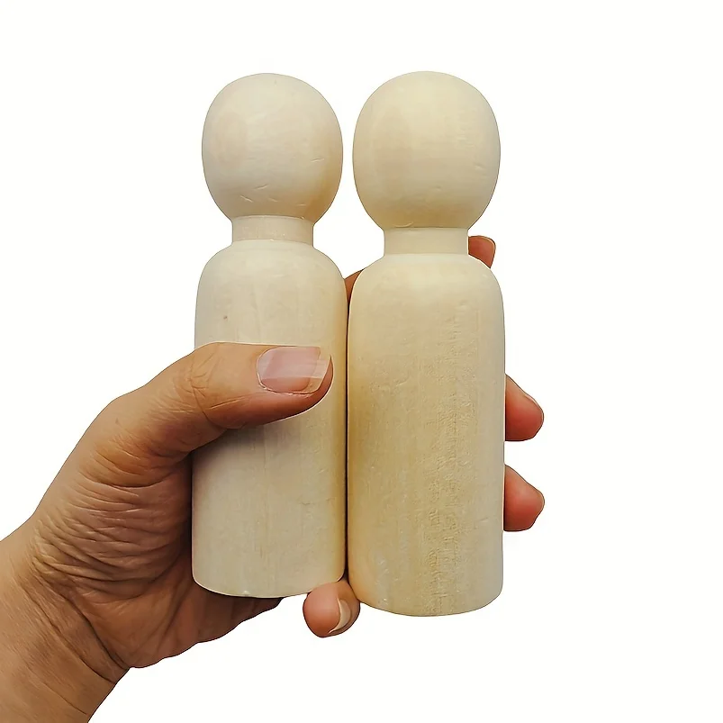 Pack of 2 Unfinished Wooden Peg People for DIY Crafts and Painting Wood Peg Dolls 4.75 inch