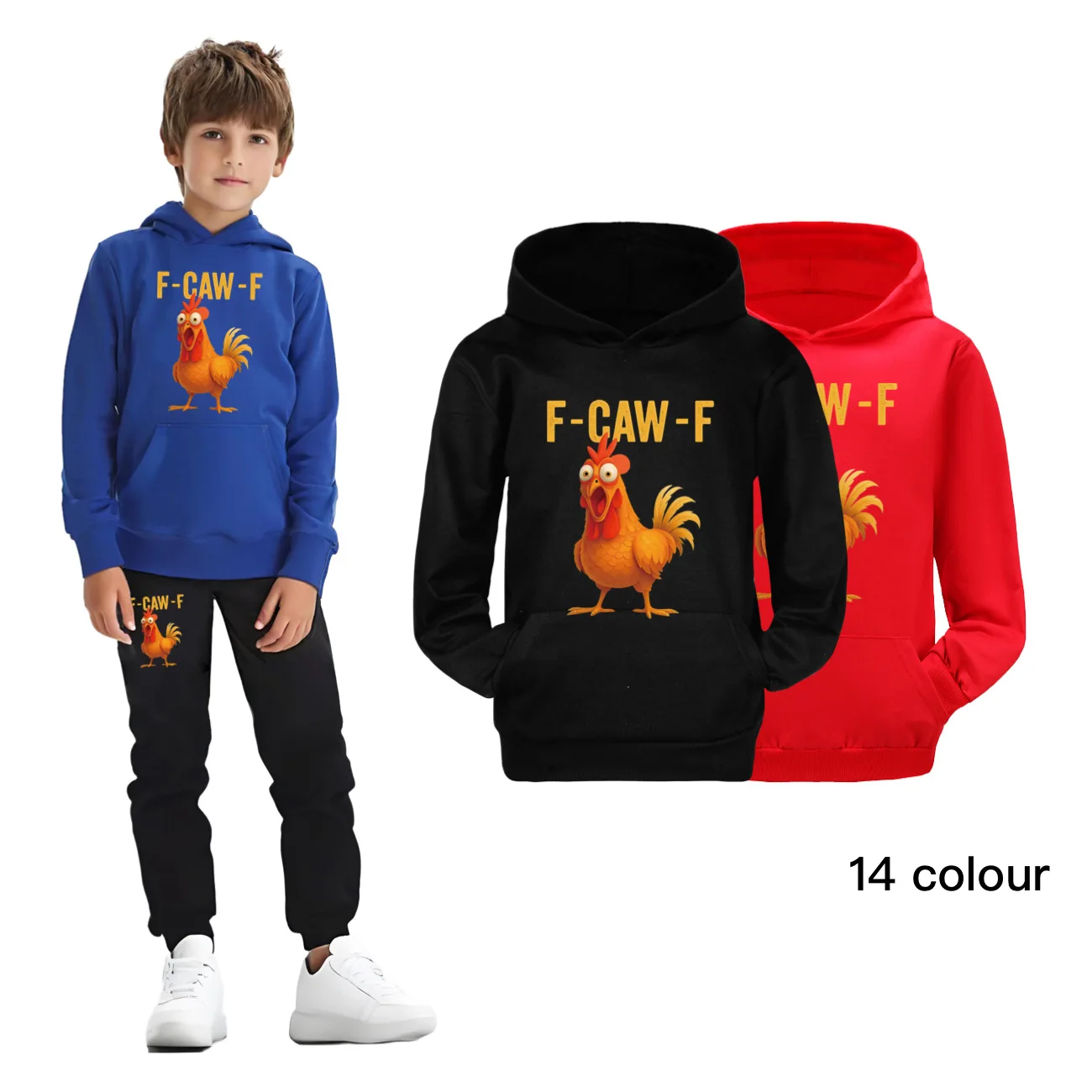 

Girls Sweatshirts Spring Fall Boys Children F-Caw-F Funny Chicken Hoodies Long Sleeves T-shirt Jacket Toddler Kids Clothes5057