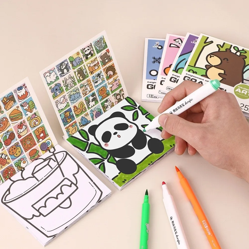 Cartoon Convenient Coloring Book 25Sheets Mini Watercolor Coloring Books Painting Album Note Coloring Book Drawing Graffiti Book