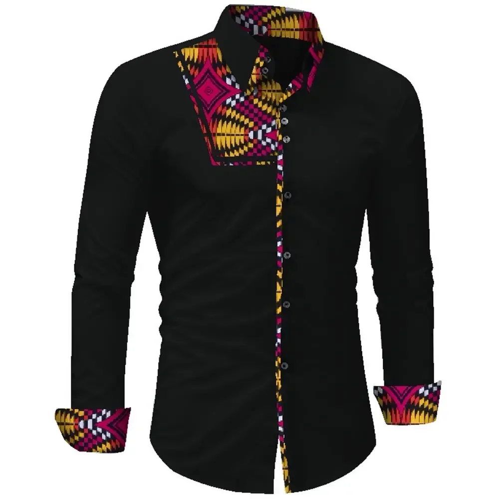 Bazin Riche Ankara African Print Causal Party Office Shits African Men Clothing Dashiki Tops African Print Shirt Coat WYN741