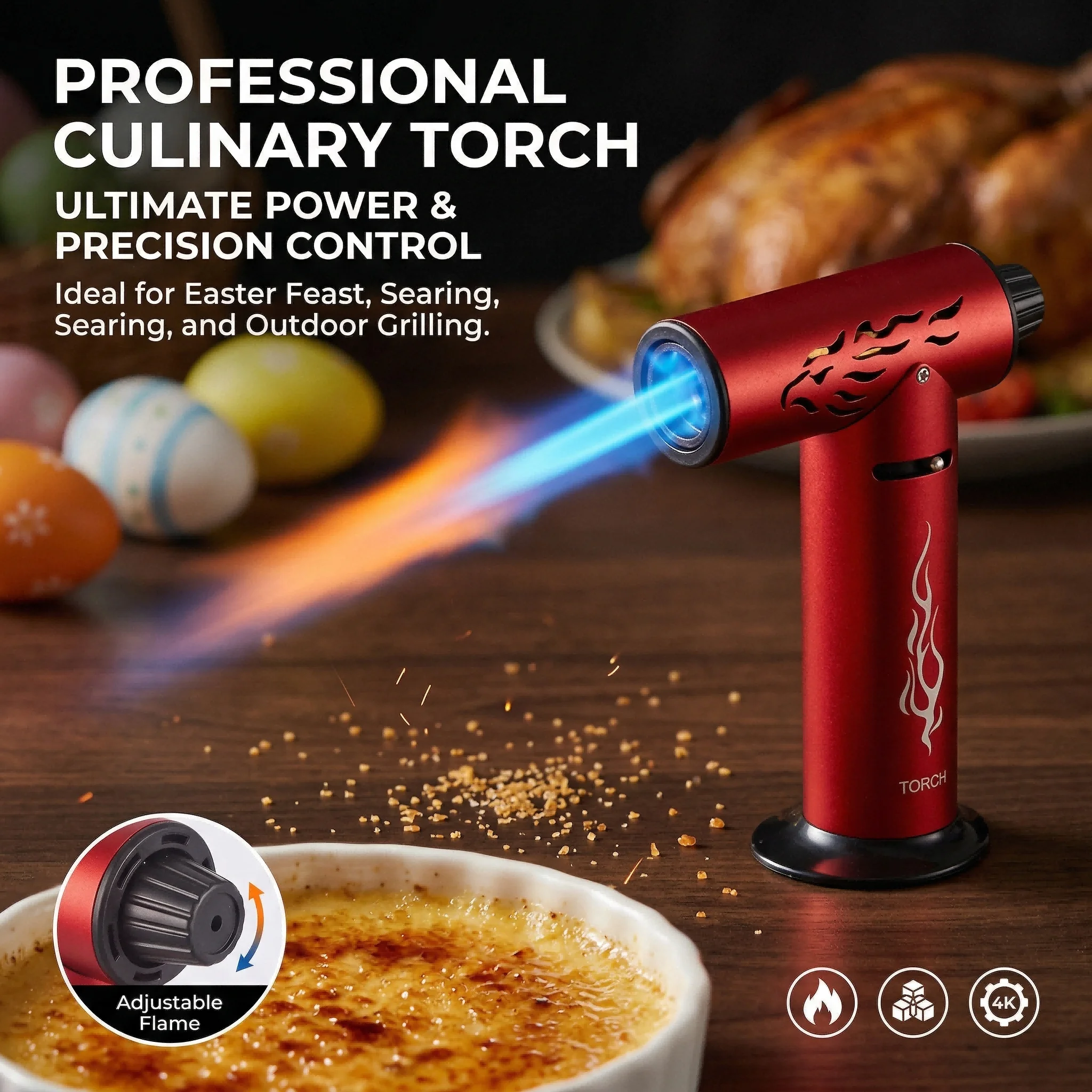 

Aluminum Alloy Jet Torch Lighter, Adjustable Fire, Easter Crème Brûlée & Roast Chicken Torch, Refillable Butane,DIY Welding Tool