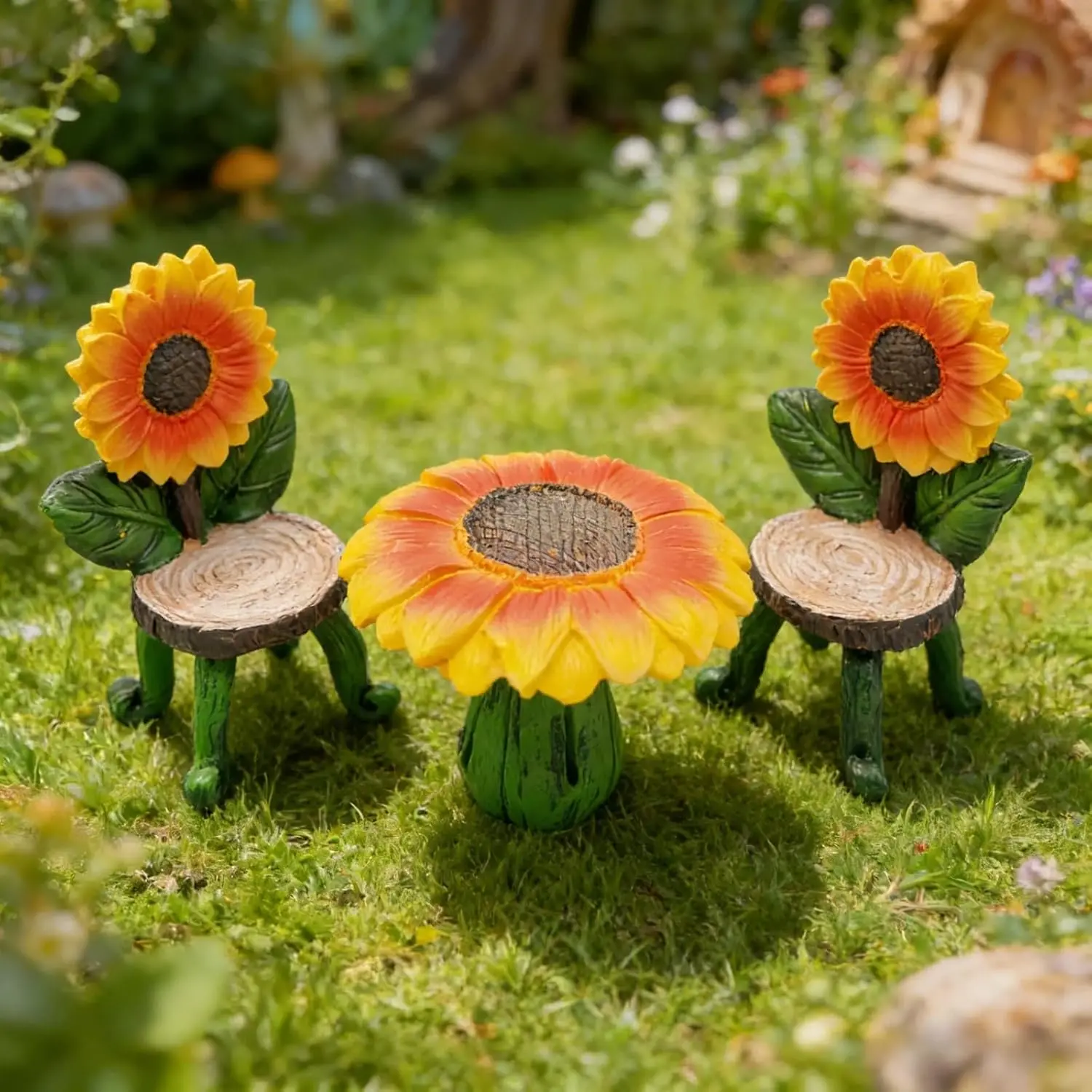 

Enchanting Sunflower Tea Party Miniature Furniture Set for Fairy Garden Decor