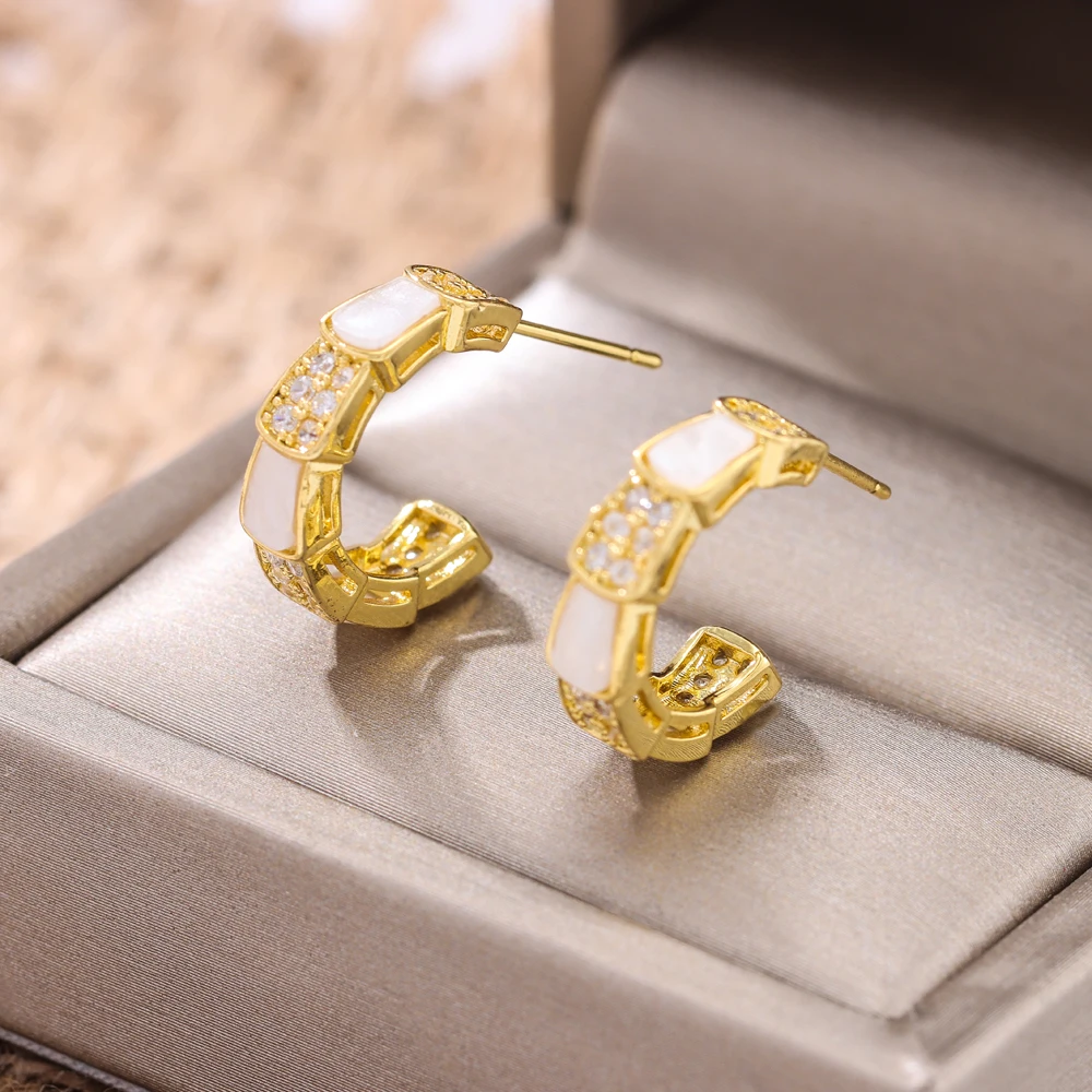 New 18K Gold Plated Micro Inlaid Zircon Stud Earrings For Women Female Fashion Stainless Steel Earrings Girl Party Jewelry Gift