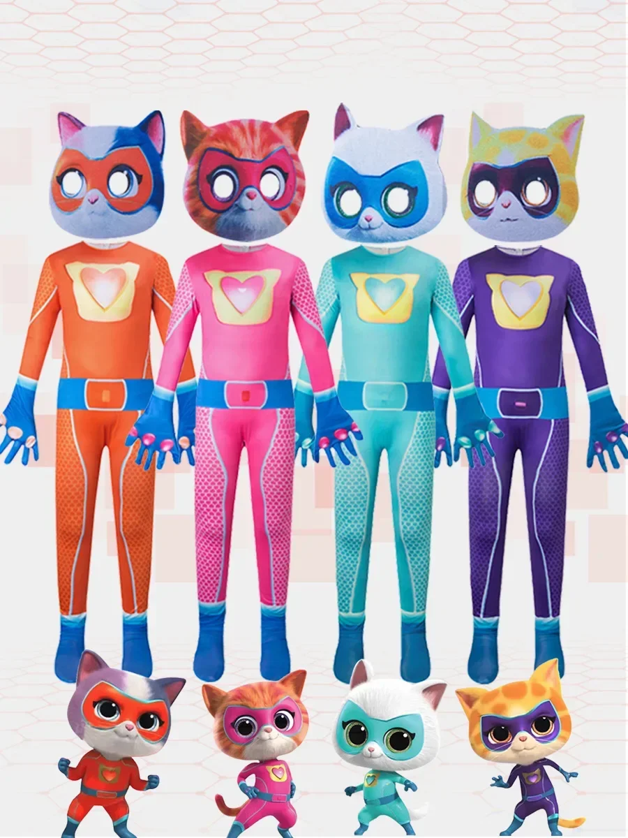 

CosplayCombinaison SuperKitties, costume d'Halloween moulant, costumes de performance sur scène, super chats