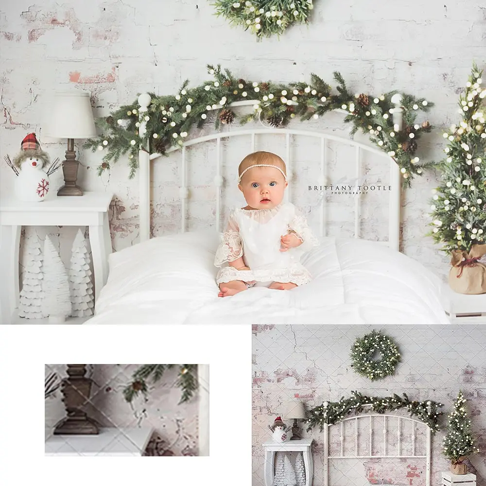 

Christmas Headboard Backdrop Brick Wall Kids Baby Cake Smash Photography Props Child Adult Birthday Photo Backgrounds