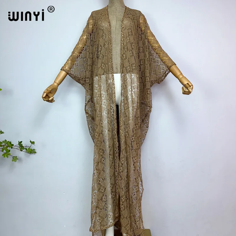 

WINYI new summer Africa pure colour Women coat Long Dress elegant Boho maxi beach Swimming Cover Up Hollow sexy coat Sexy Covers