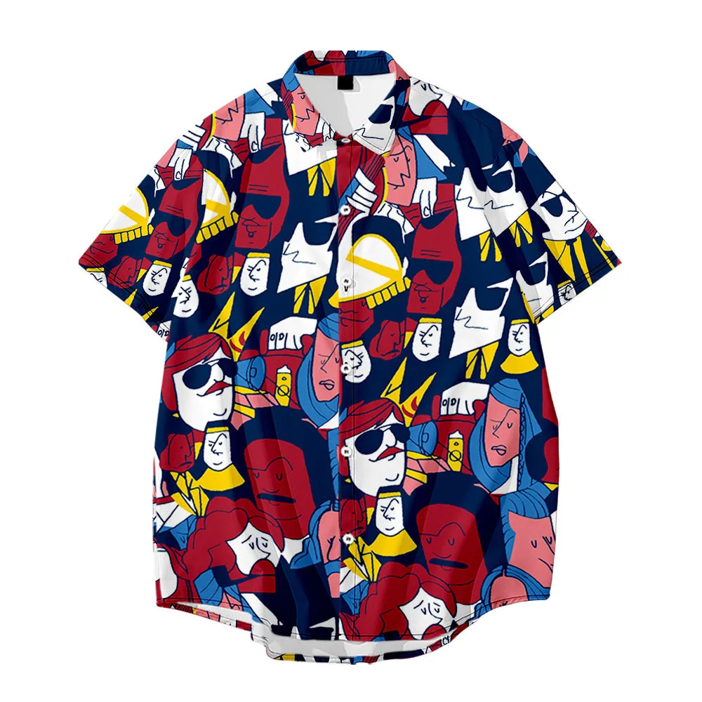 Men Hawaiian Shirt Streetwear Comic Books Print Beach Turn-down-collar Shirt Casual Summer Short Sleeve Oversized 4XL 5XL 6XL