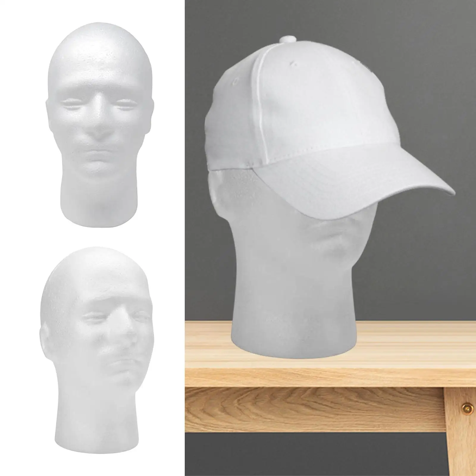 2x Schaumstoff-Männchenkopf, weißer Ständerhalter für Schmuck, Schals, Zuhause, Salon, Hüte