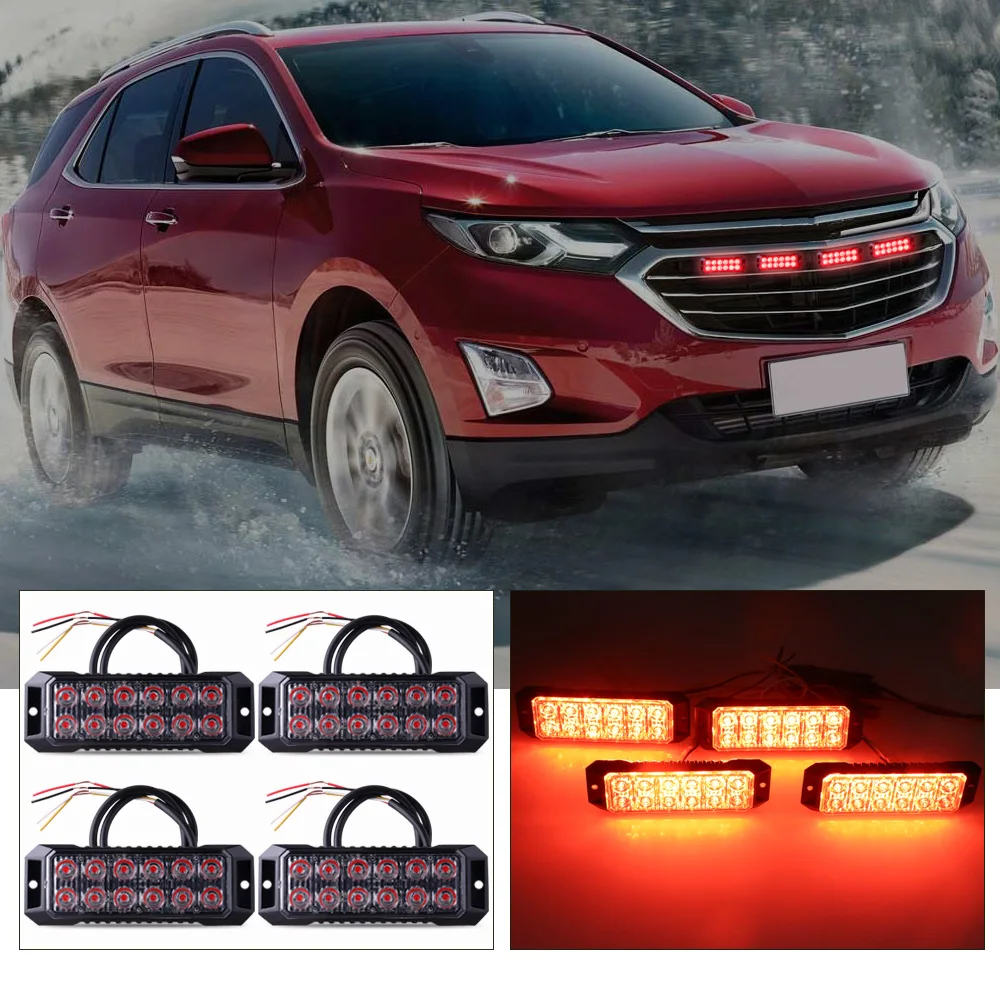 

4pcs 12Led Strobe Warning Light Strobe Grille Flashing Lightbar Truck Car Beacon Lamp Traffic Light 12-24V Car Light