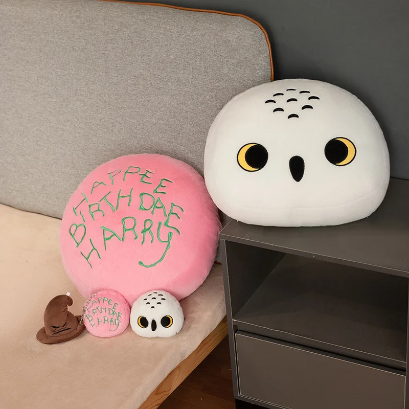 Harry Potter pastel de feliz cumpleaños búho sombrero de mago juguete de peluche Kawaii dibujos animados muñeco de peluche almohada colgante bolsa para el hogar decoración regalo para niños