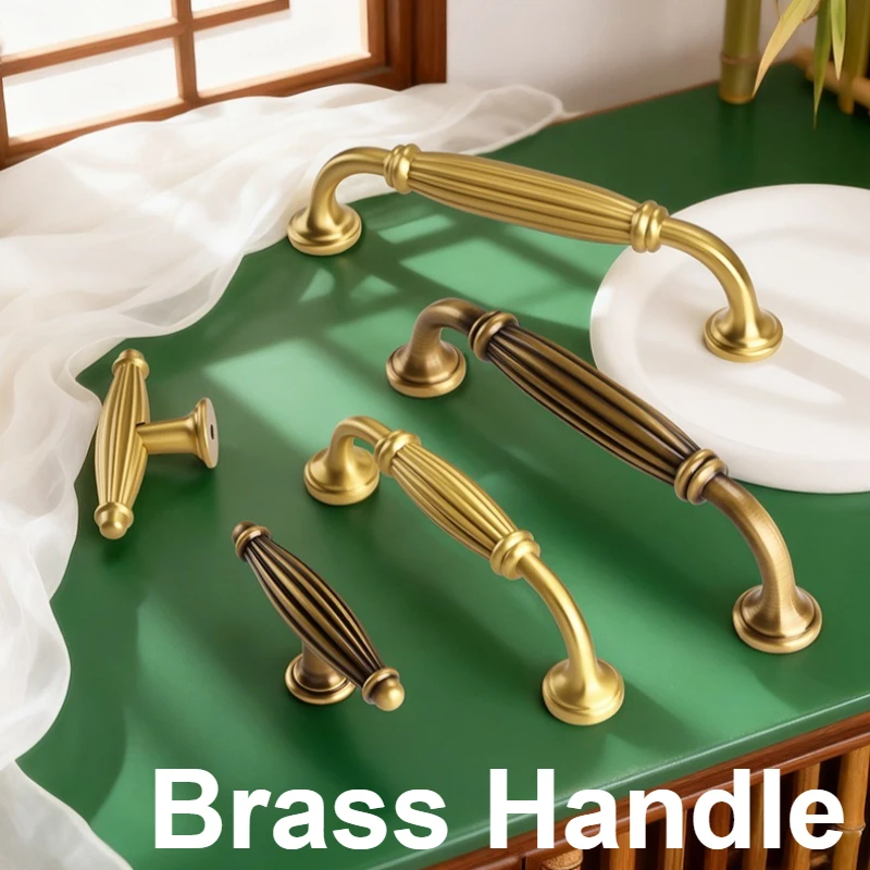 Furniture Drawer Kitchen Cabinet Vintage Bright Golden/Silver Solid Brass Handle Bedroom Closet Door Olive Shaped Small Handles