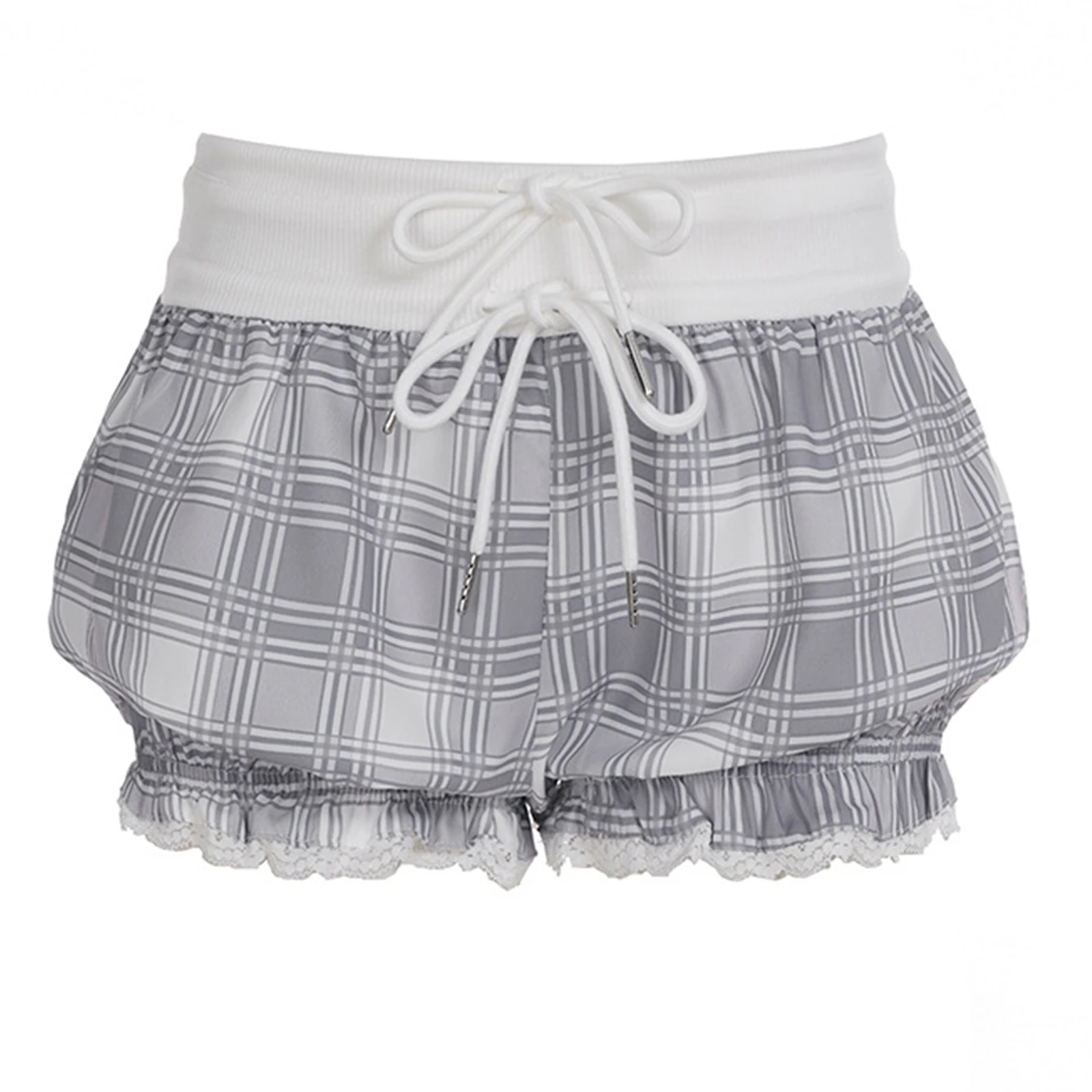 

Women Puff Shorts Double Bows at Waist Low Rise Ruffled Trim Bloomers Pumpkin Shorts Hot Pants Undershorts for Party Daily Wear