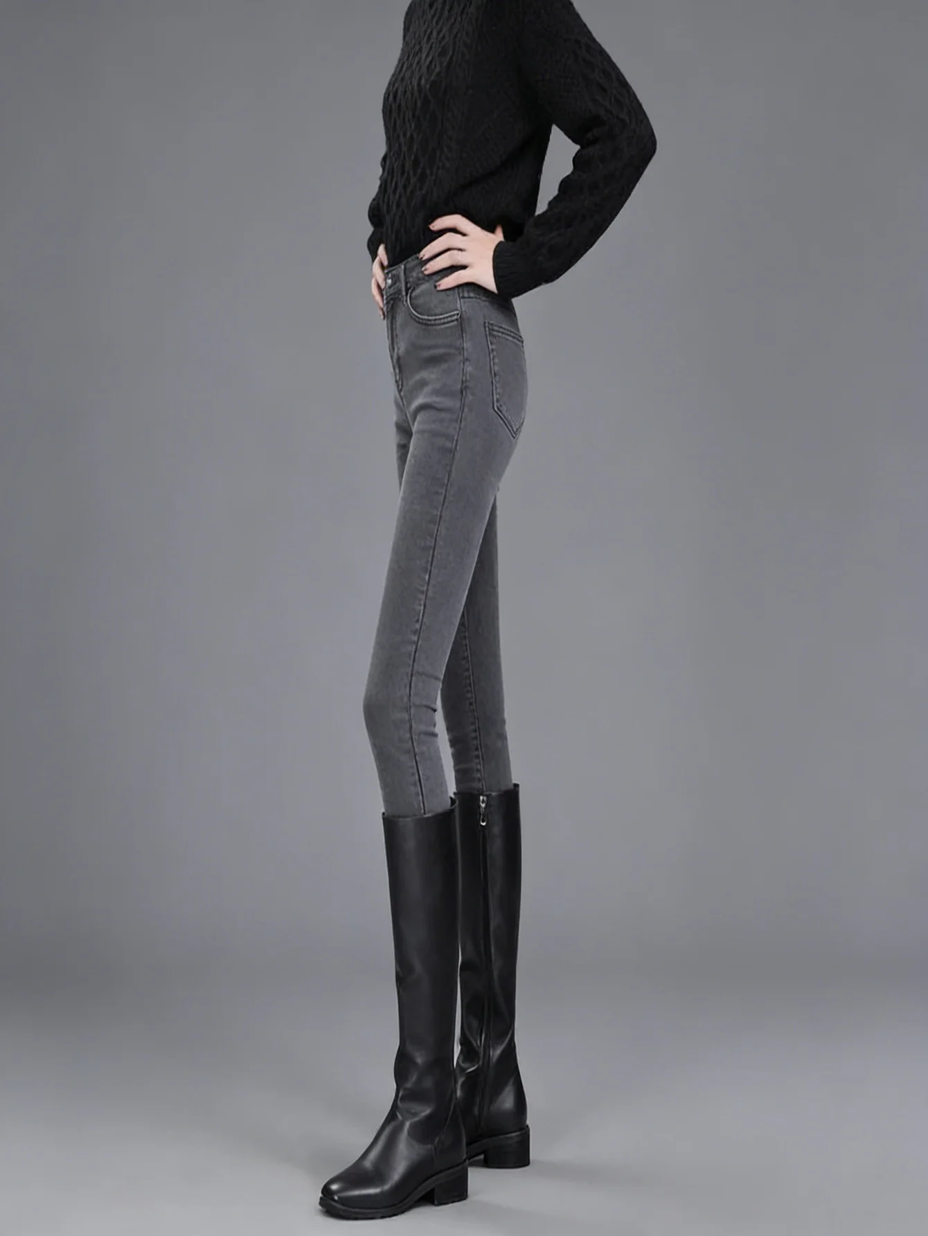 Gray Tight Denim Jeans For Man Slim Fit Y2k Drip Original Unisex Daily Pants No accessories or belts included