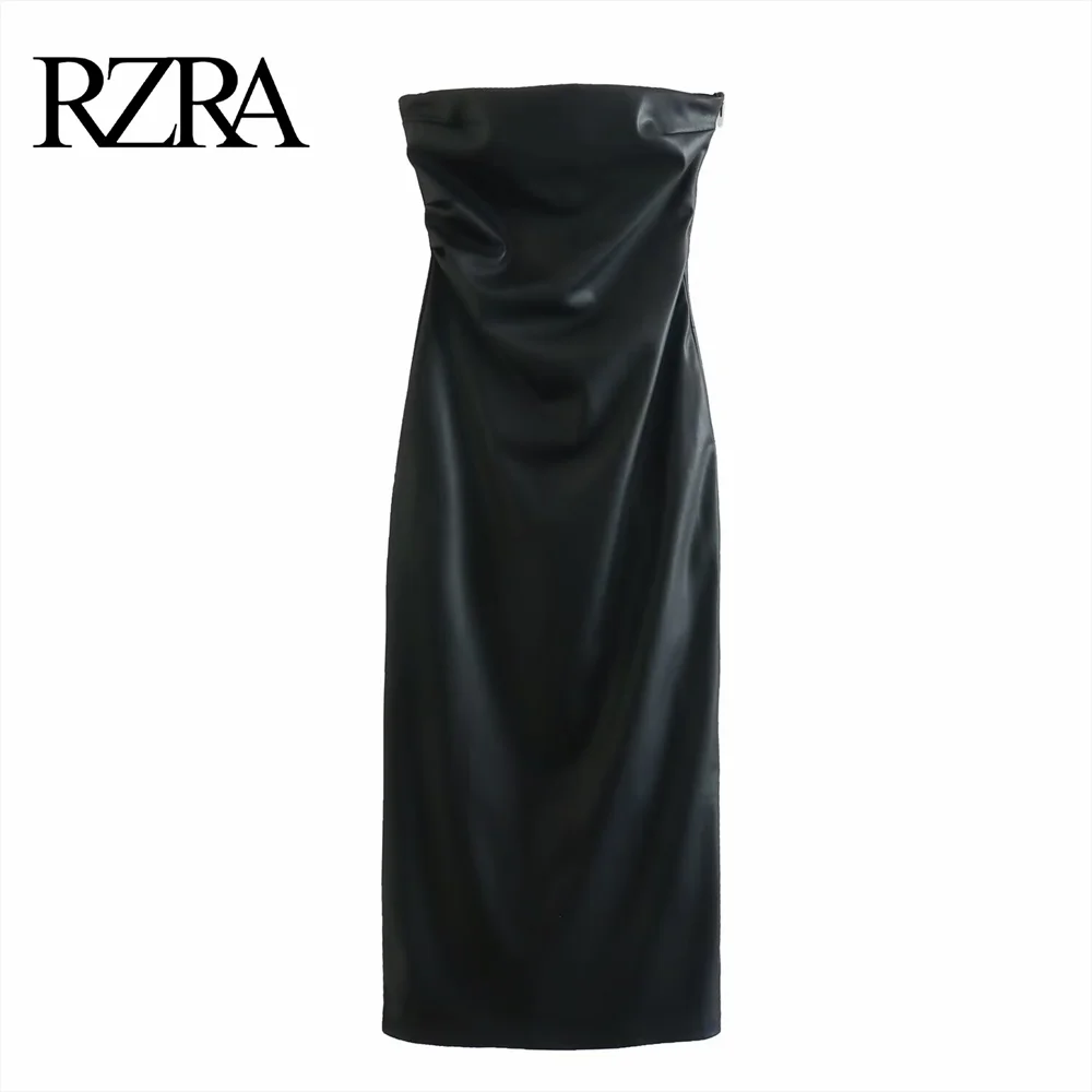 

2025 RZRA Spring New Women's Fashion Casual Style Slimming Chest Wrapping Off Shoulder One Piece Collar Dress