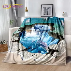 3D Seabed Illusion Underwater World Dolphin Fish Plush Blanket,Flannel Blanket Throw Blanket for Living Room Bedroom Beds Sofa