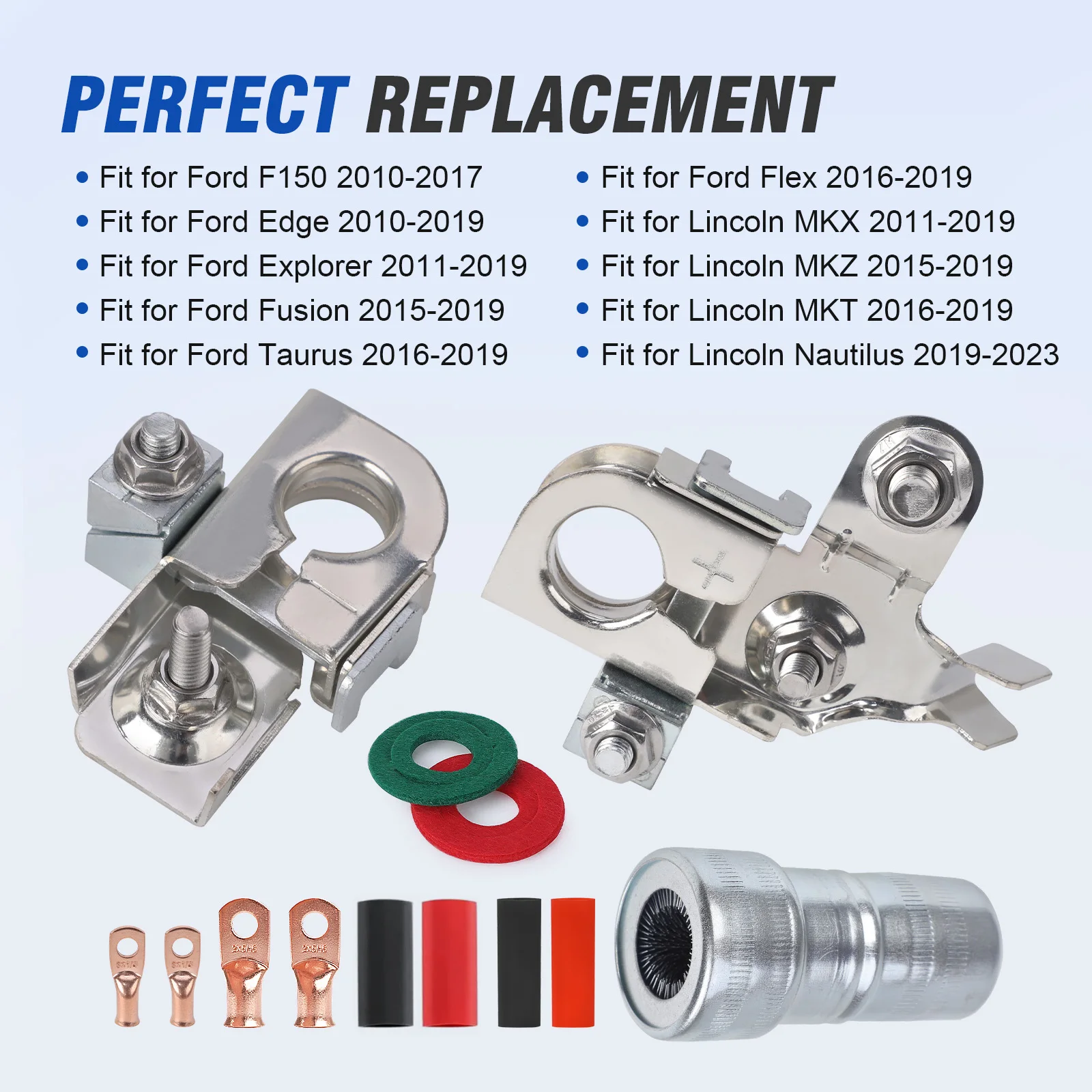 Silver Battery Terminal Clamp BT4Z-14450-AA POSITIVE and BT4Z-14450-BA NEGATIVE For Ford EDGE Explorer Flex Focus Escape Mustang 3