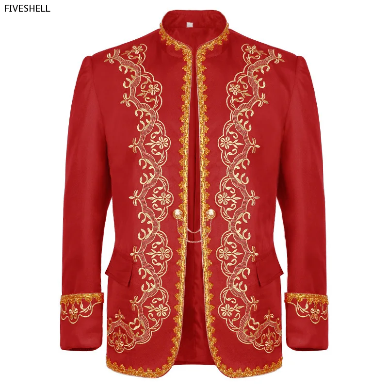 Medieval Gothic Costume for Men Embroidery Baroque CosplayJacket Luxury Wedding Stage Party Stage Performance Palace Blazer