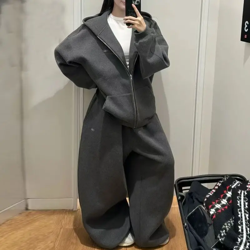 

Корейский ретро хип-хоп узор вышивка женская темно-серая повседневная толстовка с капюшоном американская уличная свободная мода для бега свободные толстовки