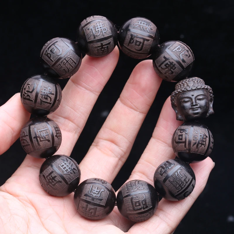 Natural Black Wooden Beads Tibetan Buddhism 20mm Blessing Bracelet Amulet Men\'s Beading