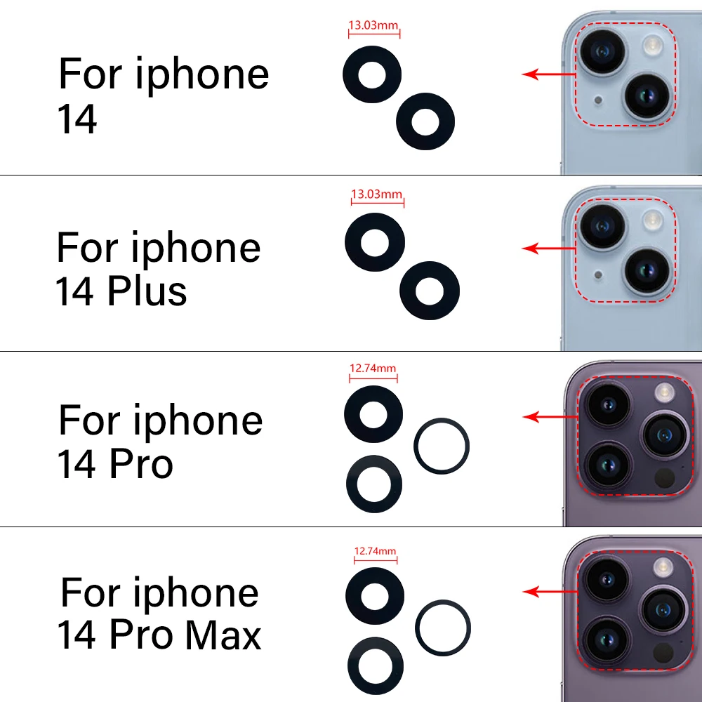 Lente de Cristal para cámara trasera de IPhone, piezas de reparación con herramienta, 14 Plus, 13, 12 Mini, 11 Pro Max, nuevo