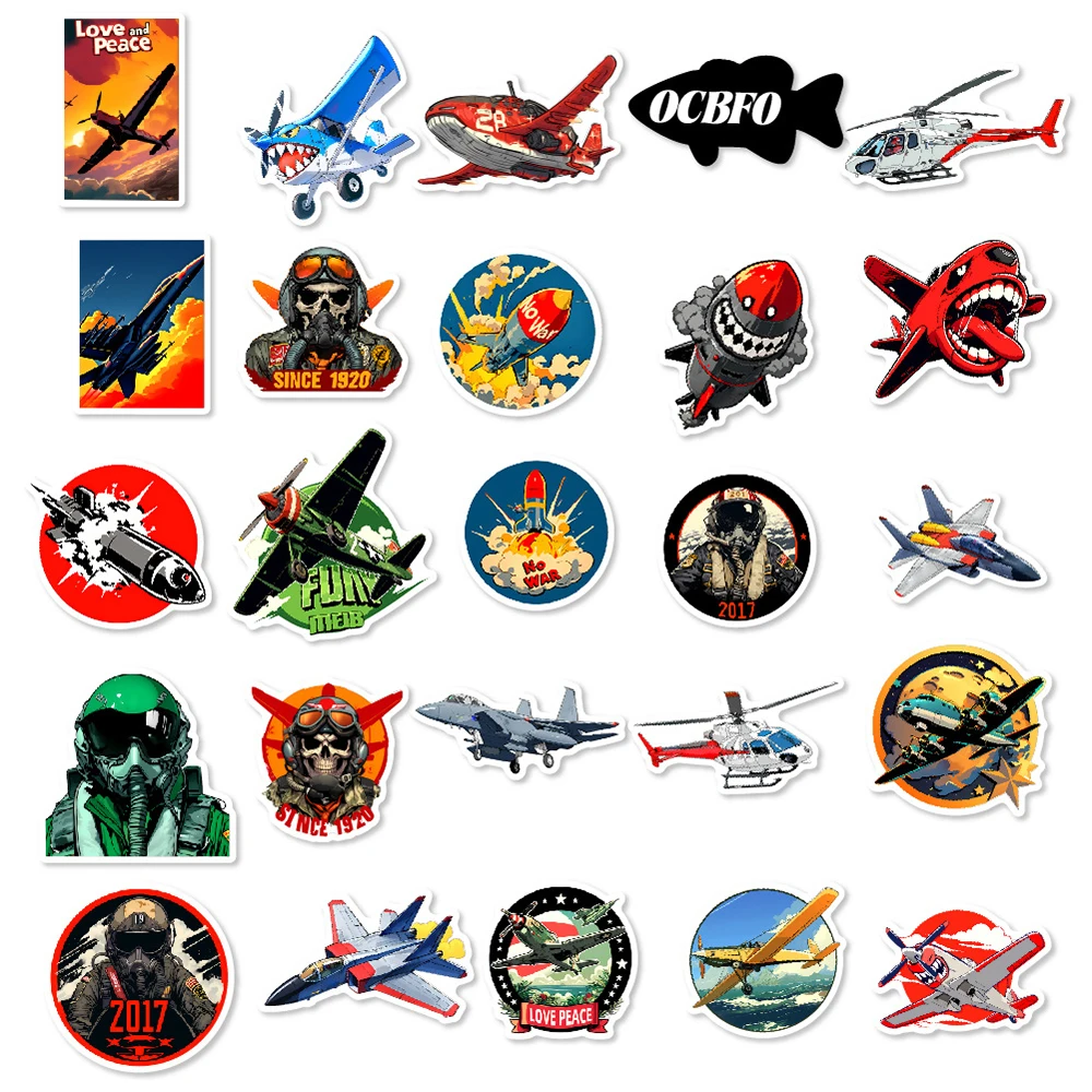 10/30/50PCS Cool Vliegtuig Vechter Pilot Sticker Gepersonaliseerde Creatieve Graffiti DIY Telefoon Case Water Cup bagage Decal Kinderen Speelgoed