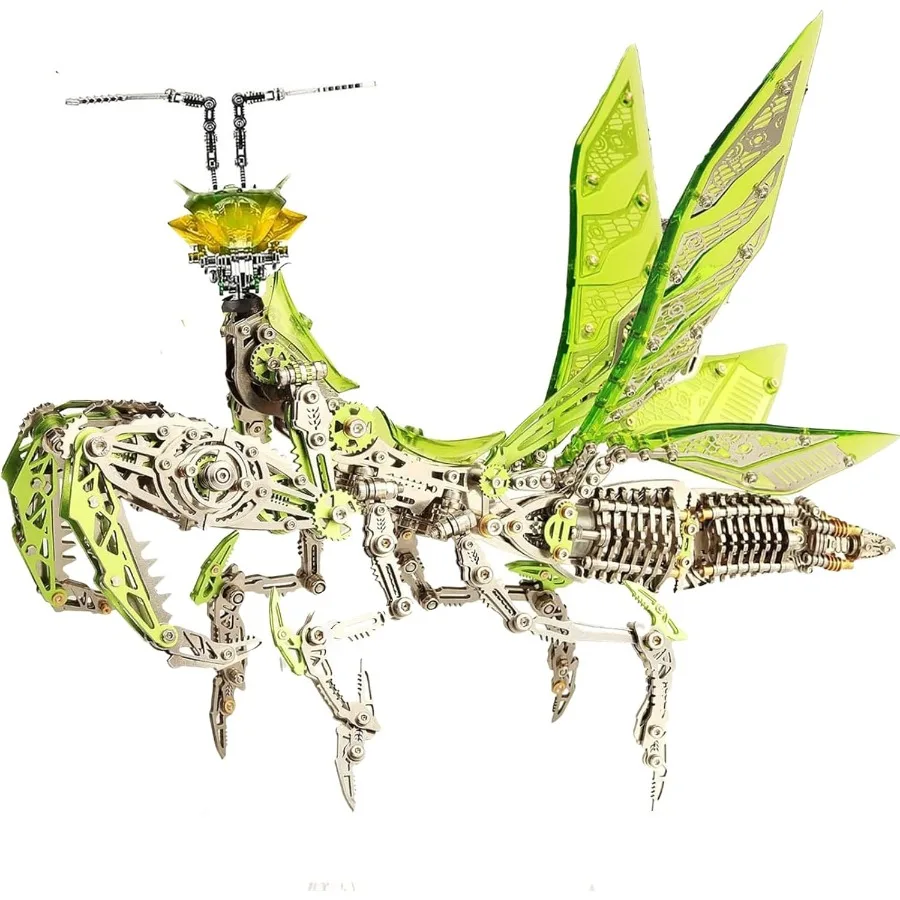 

3D Metal Puzzles for AdultsMechanical Mantis Metal Model Kits with Light DIY for Assembly Green