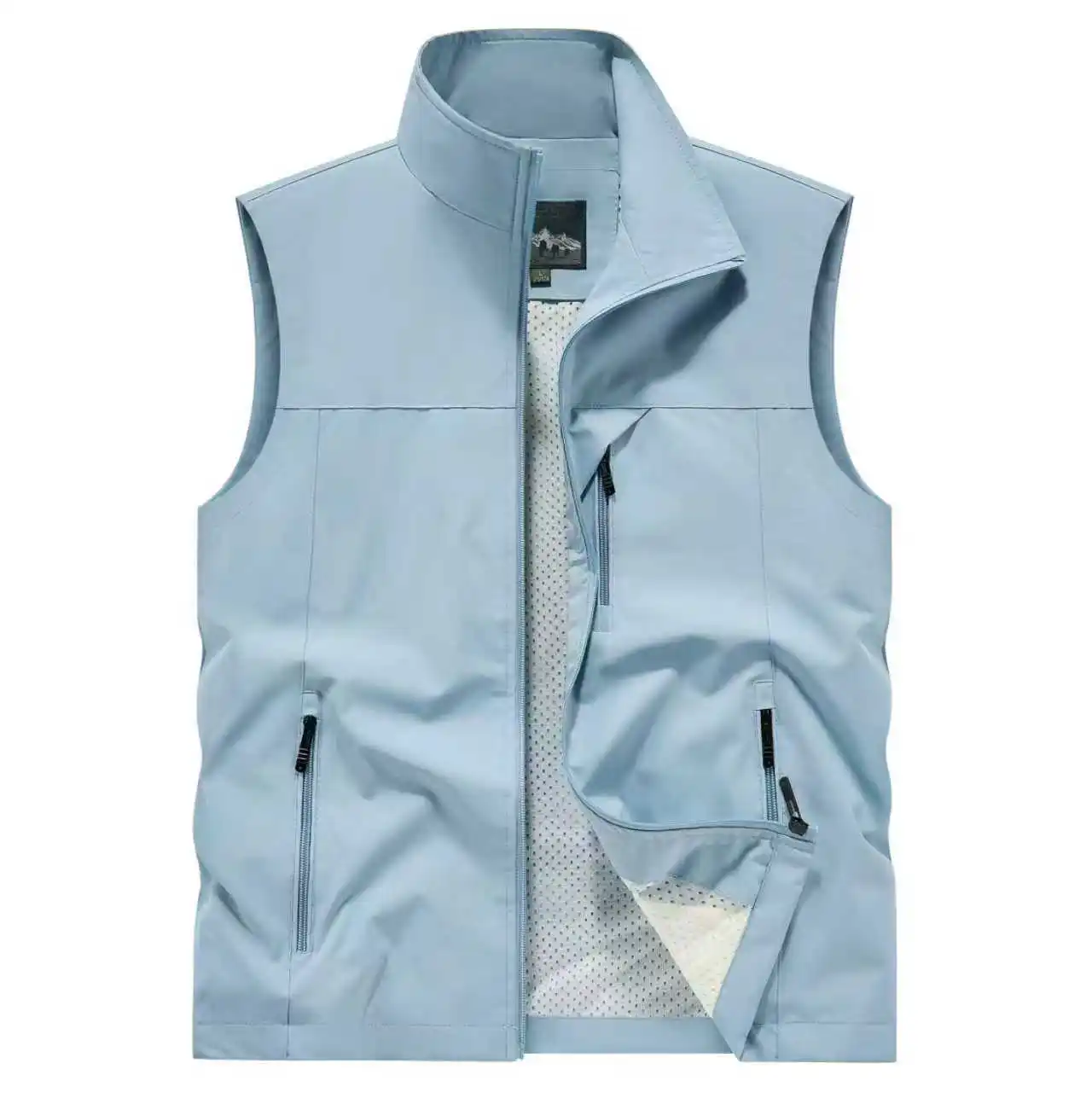 Herren Leichte Softshell-Weste Stehkragen Vollreißverschluss Mesh-Futter Reißverschlusstaschen Outdoor Freizeit Ärmellose Arbeitsweste Gilet – Detail 12
