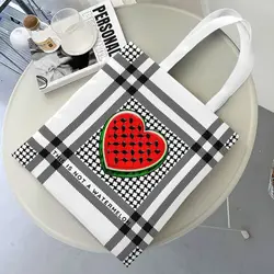 Bolso de mano de lona para mujer, Magritte, parodia, sandía, Keffiyeh, bolsas de comestibles, bolsas de compras