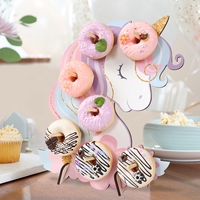 Rainbow Unicorn Donut Wooden Display Stand Happy 1st Birthday Party Decoration Kid Favors Donut Holder Baby Shower Girl Supplies