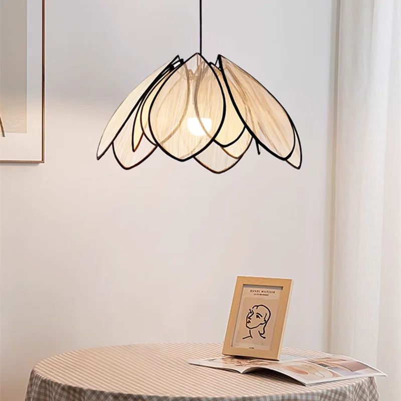 Natural Rattan Petal Pendant Lights Japanese Style Light Homestay wabi sabi lighting Bedroom Living Room dining room lighting