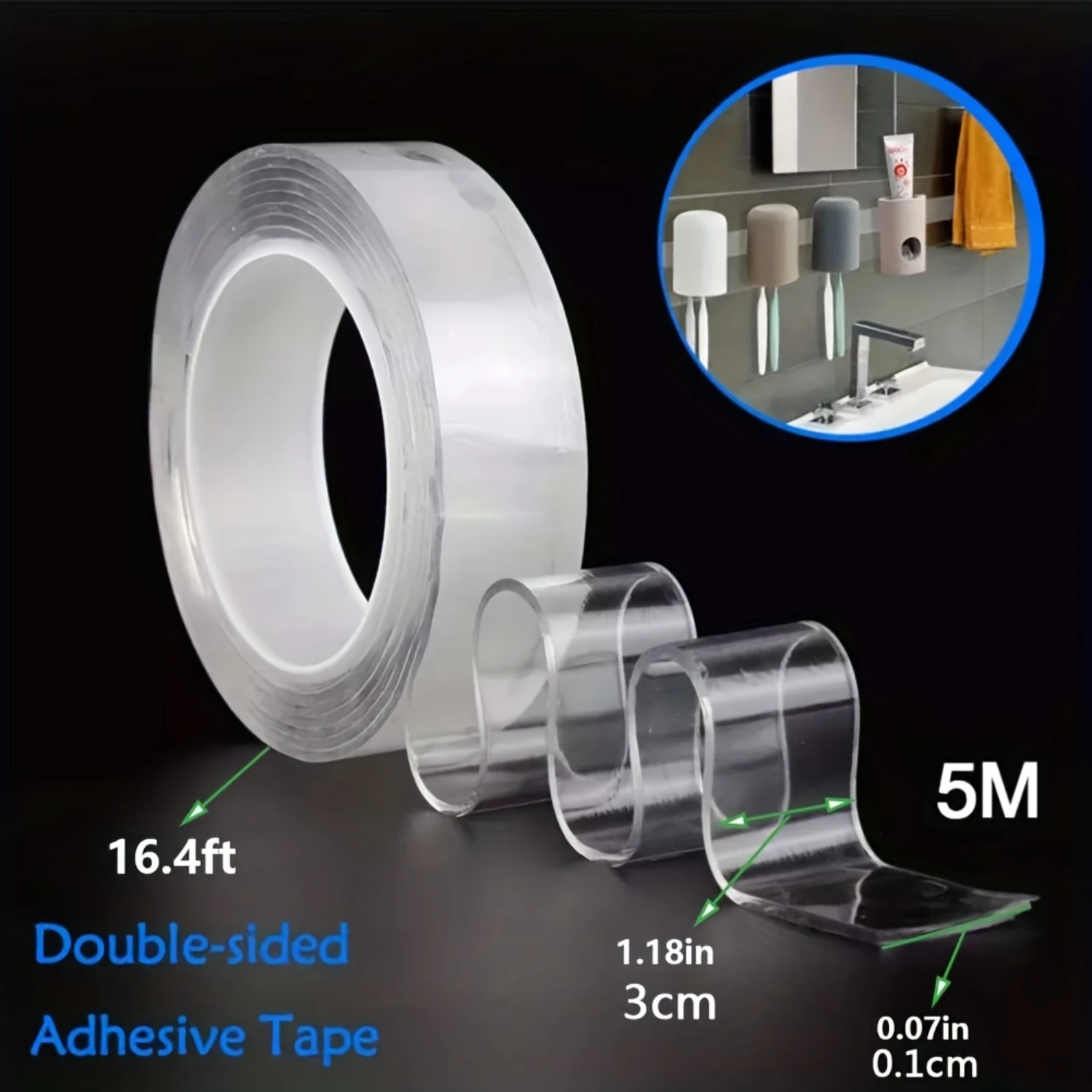 Nano Double Sided Adhesive Tape, Clear Mounting Tape Picture Hanging Adhesive Strips, Removable Wall Tape Sticky Poster Decor Ca