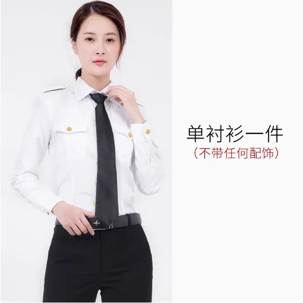어깨 패치가 있는 항공사 유니폼 셔츠 여성 선장 승무원 조종사 유니폼