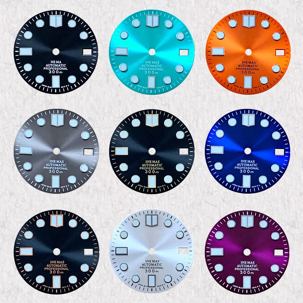 

High Quality 28.5mm S Logo Enamel Dial Fit NH35/NH36 Japan Movement Green Luminous Sunburst High Quality Dial Watch Modification