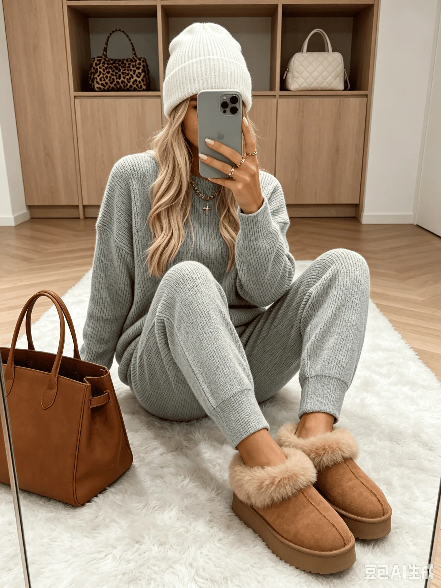 Damen-Strick-Set, bestehend aus zwei Teilen: lockerer Pullover mit langen Ärmeln + Jogginghose, lässige Freizeitkleidung, Trainingsanzug, Größen S–XXL, passende Sets. – Detail 7