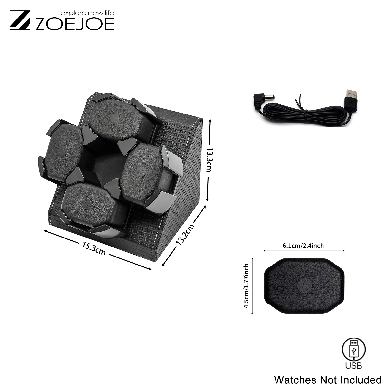 ZOEJOE 4 Slots Automatic Watch Winders Pu Leather USB Cable Low Noise Watch Winder With Adjustable Watch Pillow Holiday Gifts