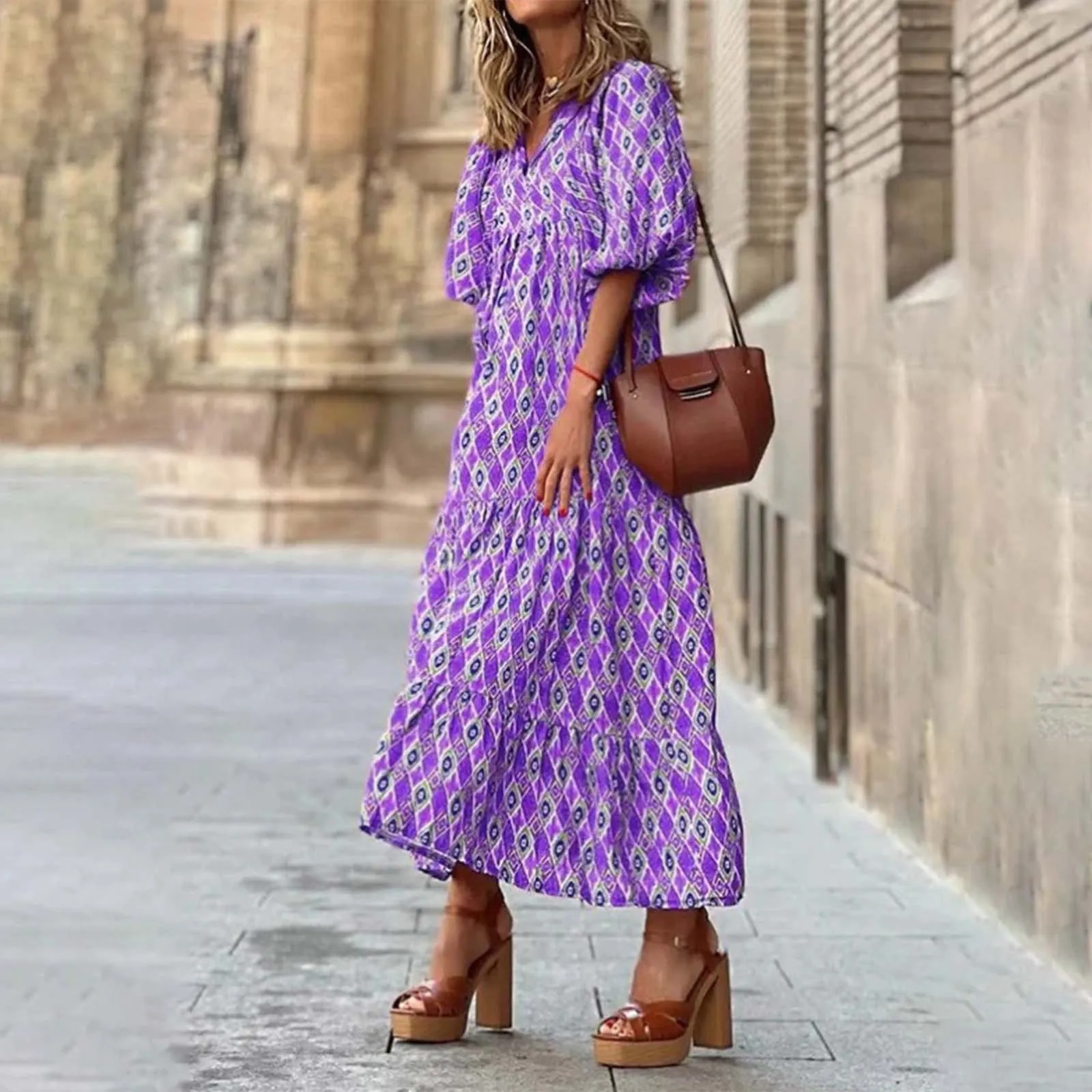 Vestido estampado a la moda para mujer, vestido bohemio holgado informal elegante de manga corta para fiesta en la playa, bata para mujer 2024