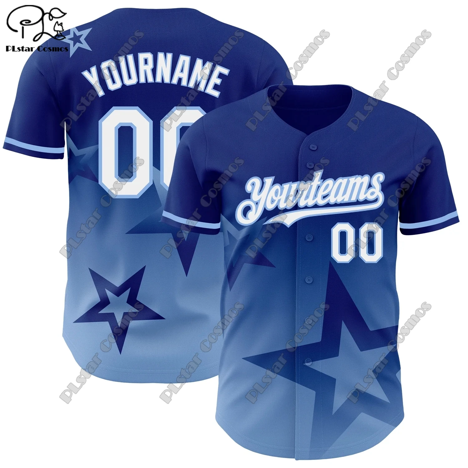 PLSTAR COSMOS customized 3D printing design gradient blue star pattern genuine baseball uniform summer new short sleeve L-4