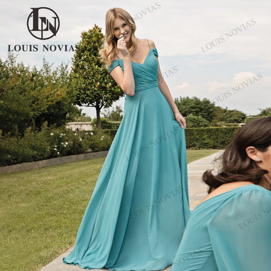 LOUIS NOVIAS Chiffon Bridesmaid Dresses Off the Shoulder Sexy Flowy Spaghetti Straps Wedding Party Vestidos De Luxo Para Festa