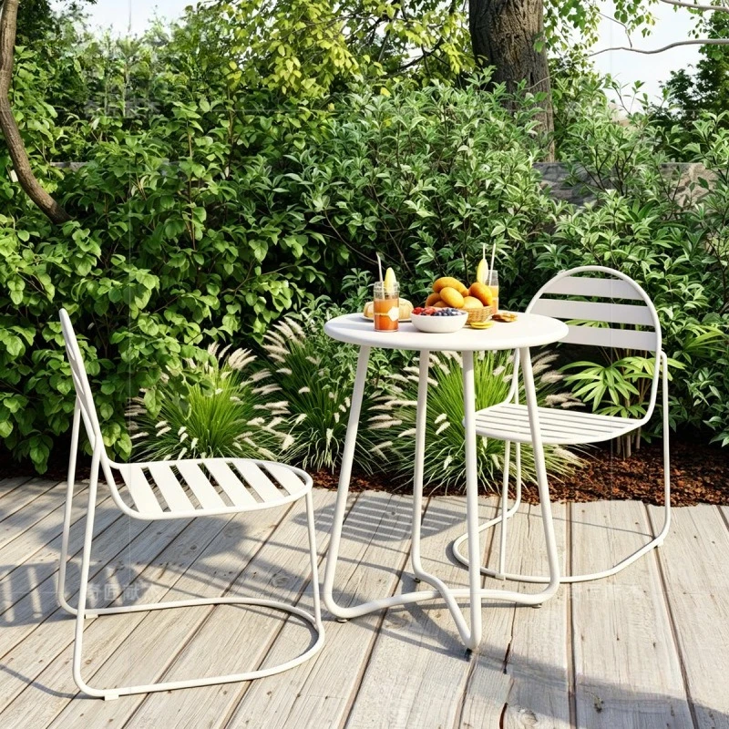Simple wrought iron courtyard table and chair terrace leisure one table two chairs cafe outdoor
