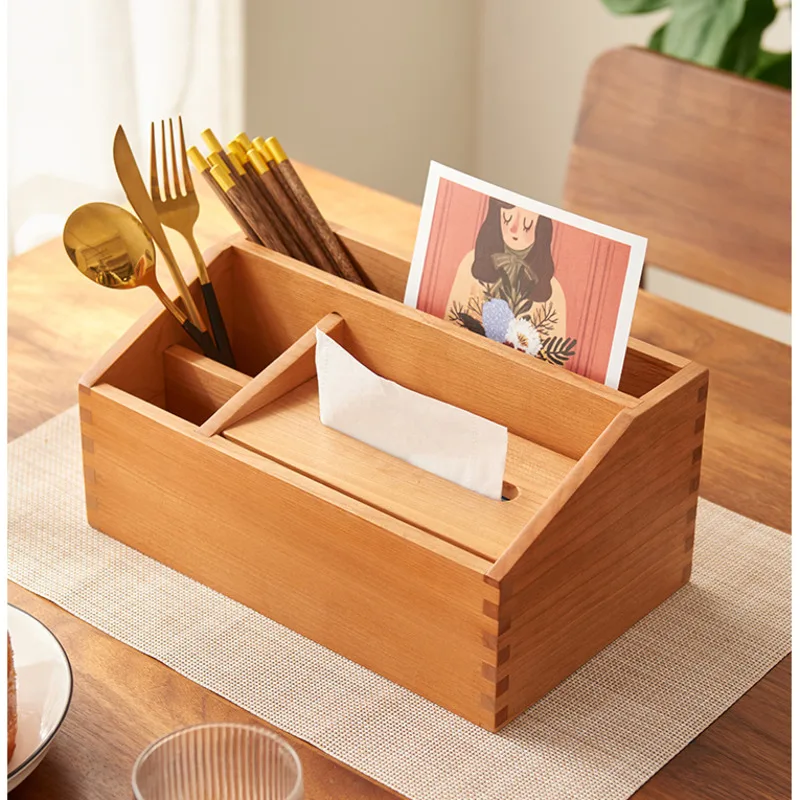 Multifunctional Storage Box for Living Room, Remote Control Rack, Multigrid Tissue Boxes, Practical, Versatile Napkin Holder