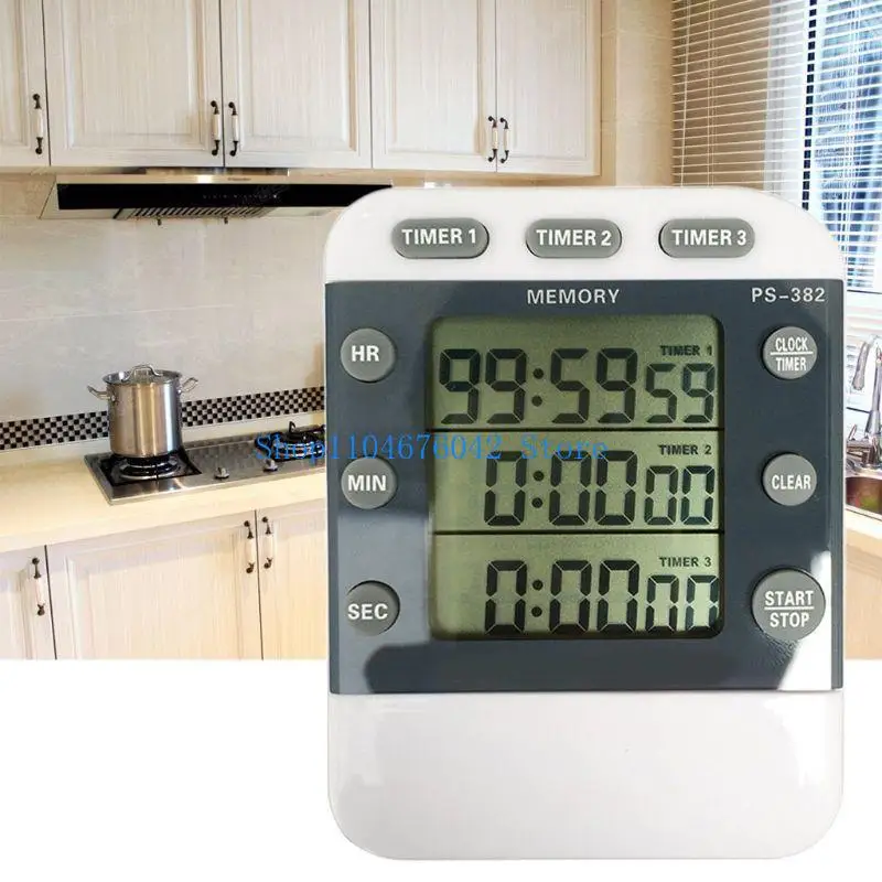 652F Digital Kitchen Timer Cooking Timer 3 Channels Count Up Down Timer Large Display