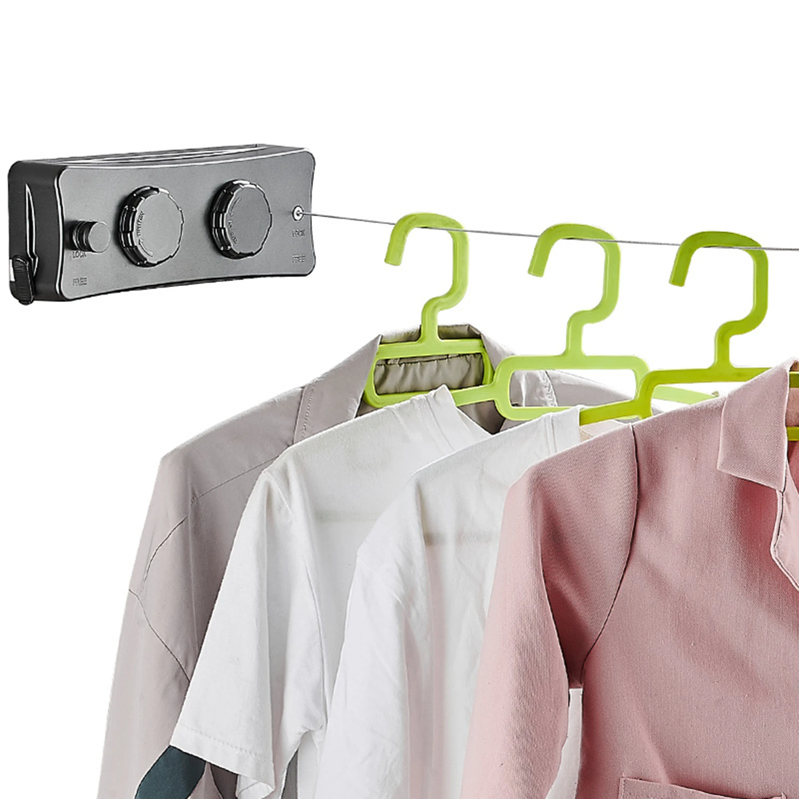 5.1m Double Line Clothes Hanger Laundry Drying Retractable Clothesline Cloth Rack Wall Mounted Indoor Outdoor Washing Clothes