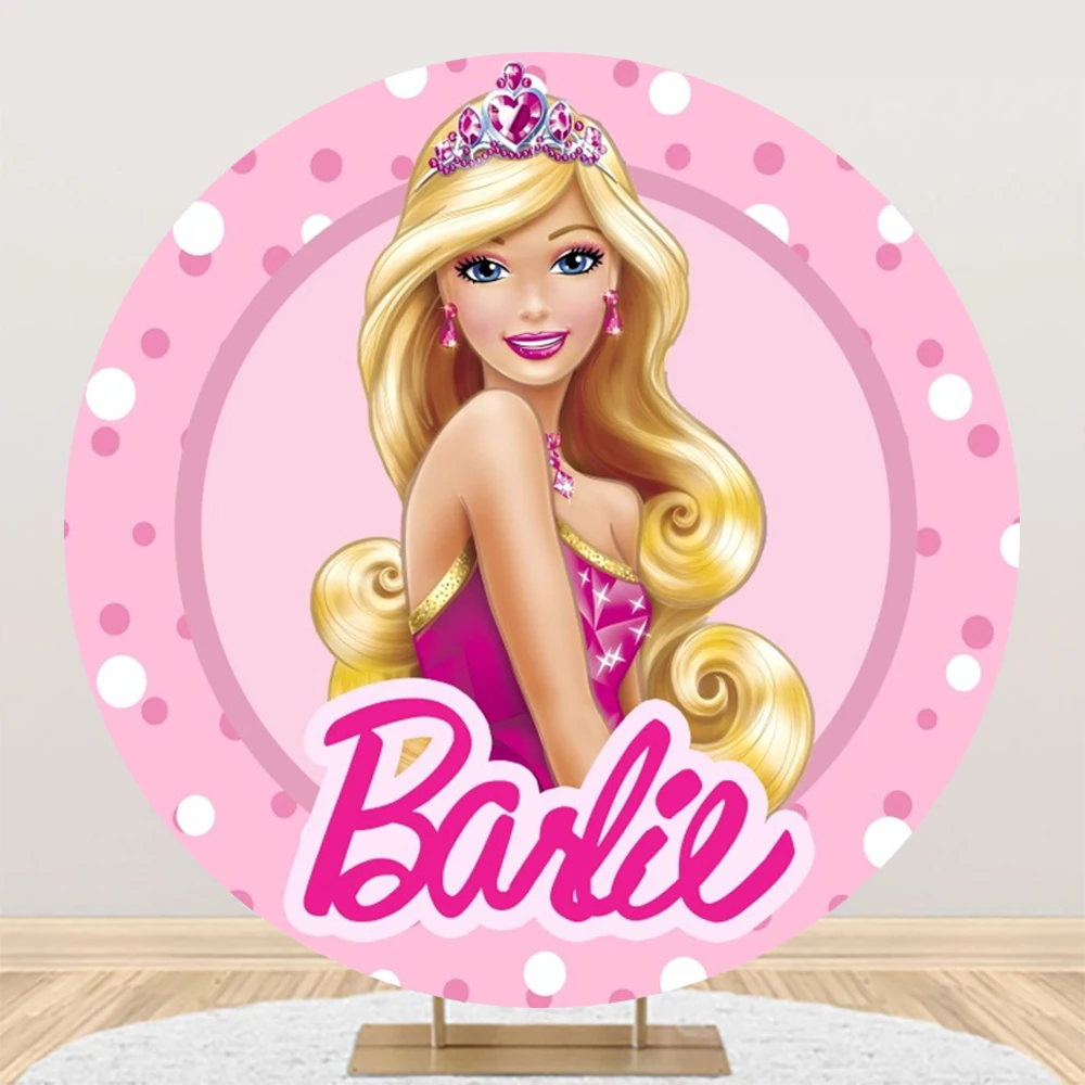 Princess Barbie Backdrop Background For Photography Baby Shower Girl Birthday Party Decorations Props Elastic Round Photo Studio