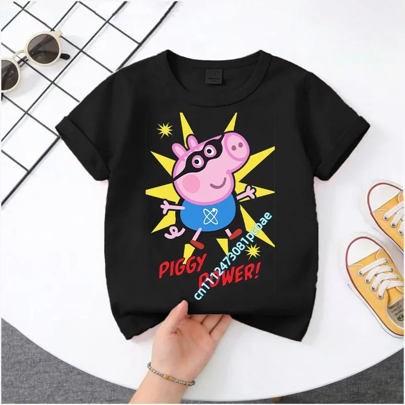 

Peppa Pig children's cotton short-sleeved boys' sports shirt and girls' casual top, 2026 summer T-shirt with cartoon print