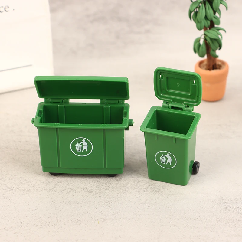 2pcs 1:12 Dollhouse Miniature Sanitation Trash Can Toy Model Simulation Garbage Curbside Trash Bin Kid Toys Gift