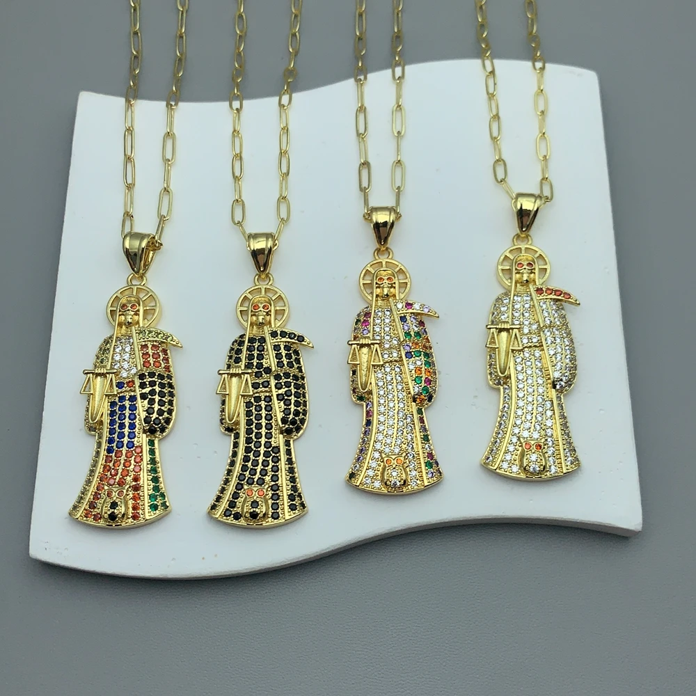 

Fashion Luxury Cubic Zirconia Gorgeous Death Scythe Pendant Necklace For Women Men Exquisite Halloween Party Jewelry Gifts